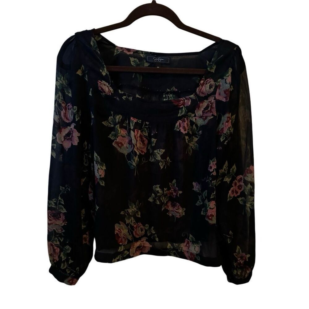 🖤 Jessica Simpson Sheer Floral Square Neck Blouse - M